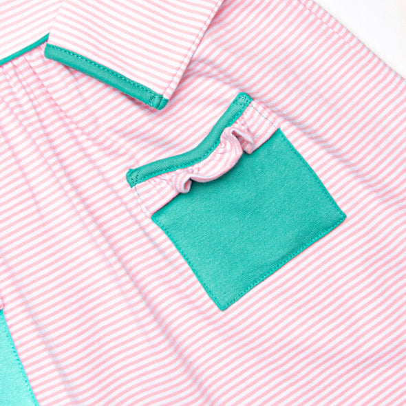 Lexie Ruffle Dress, Jade Green and Pink Stripe