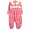 Chasing Tails Smocked Boy Romper, Red Check