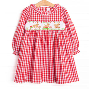 Chasing Tails Smocked Dress, Red Check