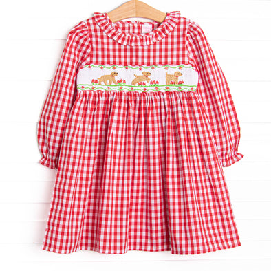 Chasing Tails Smocked Dress, Red Check Stitchy Fish Chasing Tails Smocked Dress, Red Check Stitchy Fish