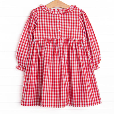 Chasing Tails Smocked Dress, Red Check