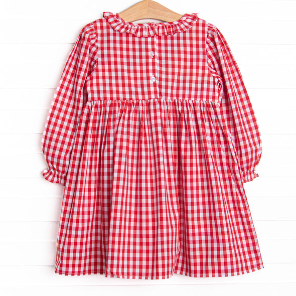 Chasing Tails Smocked Dress, Red Check