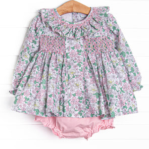 Secret Garden Smocked Diaper Set, Pink