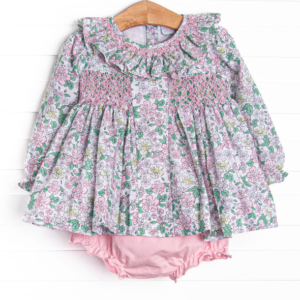 Secret Garden Smocked Diaper Set, Pink