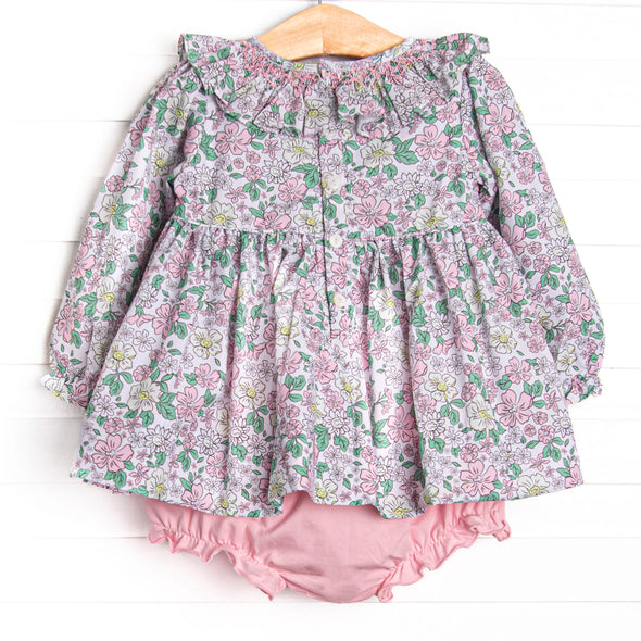 Secret Garden Smocked Diaper Set, Pink