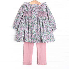 Secret Garden Smocked Legging Set, Pink