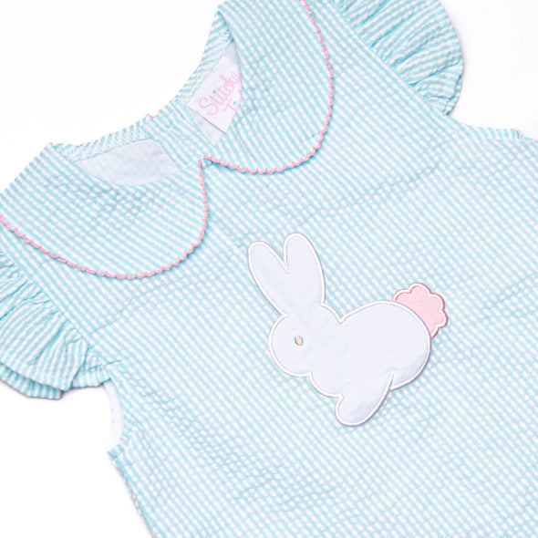 Cottontail Classic Applique Ruffle Short Set, Mint Seersucker