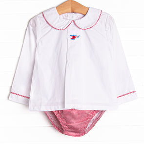 Hovering Heli Embroidered Diaper Set, Red