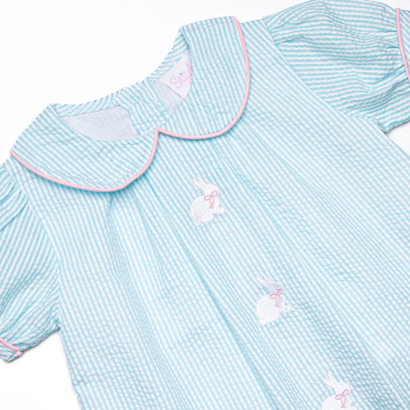 Cottontail Classic Embroidered Dress, Mint Seersucker