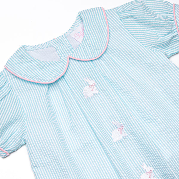 Cottontail Classic Embroidered Diaper Set, Mint Seersucker