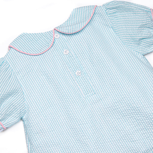 Cottontail Classic Embroidered Dress, Mint Seersucker
