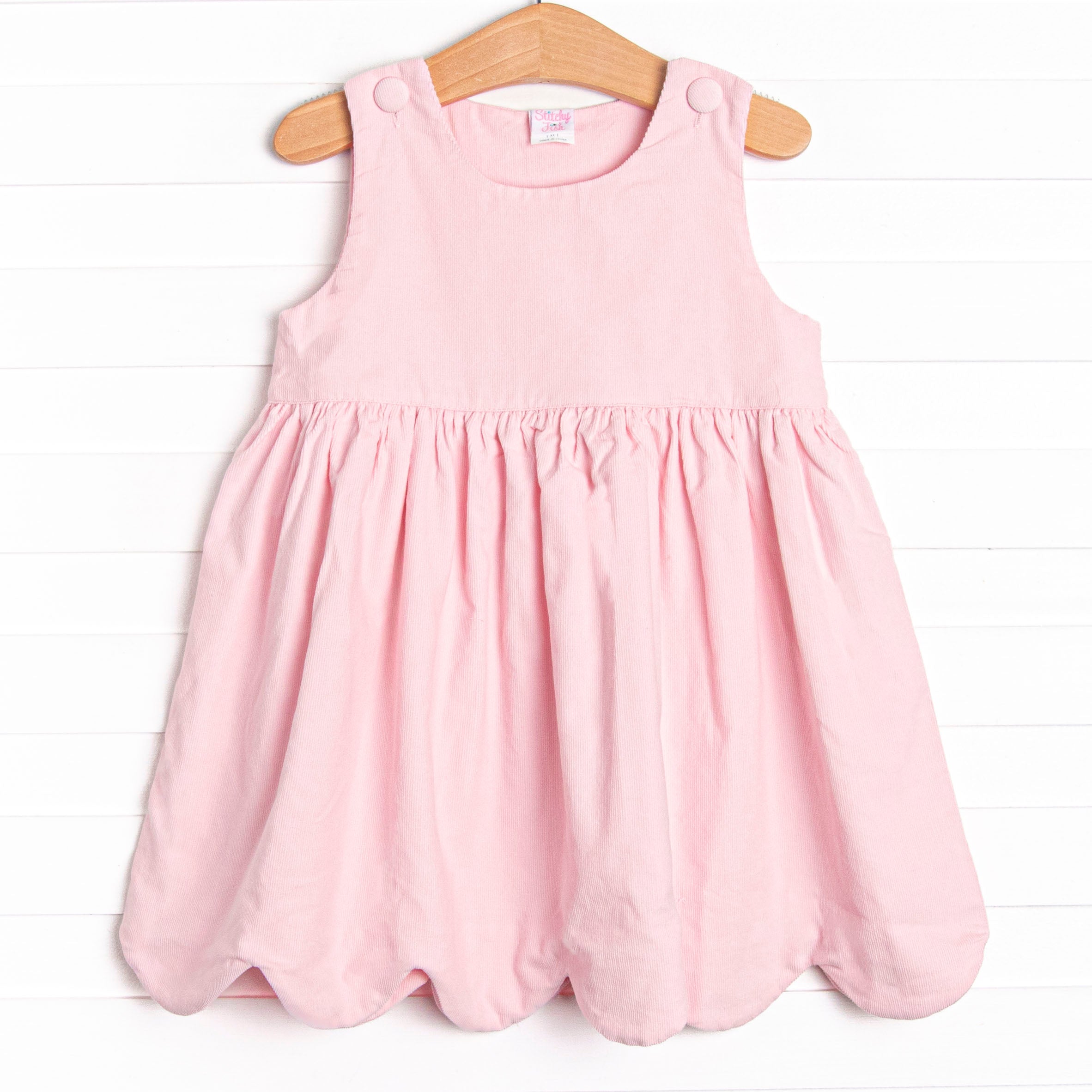 Elizabeth Dress, Pink Corduroy Stitchy Fish Elizabeth Dress, Pink Corduroy Stitchy Fish