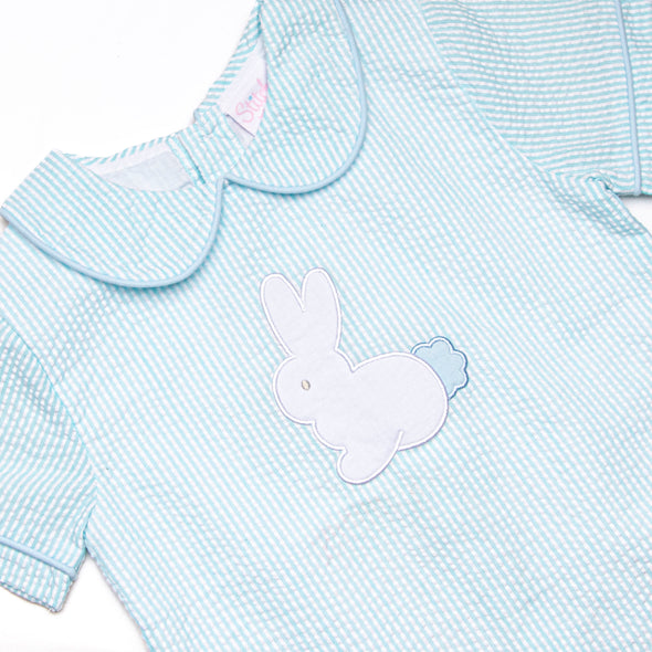 Cottontail Classic Applique Short Set, Mint Seersucker