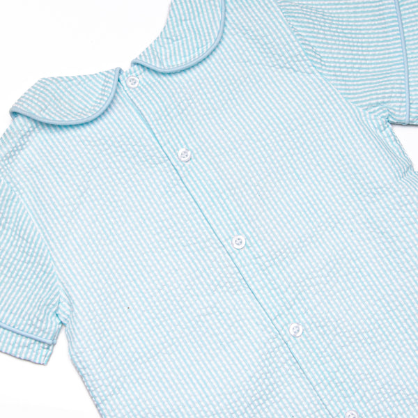 Cottontail Classic Applique Short Set, Mint Seersucker