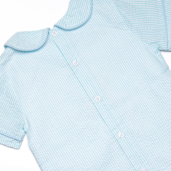 Cottontail Classic Applique Short Set, Mint Seersucker