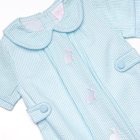 Cottontail Classic Embroidered Boy Bubble, Mint Seersucker