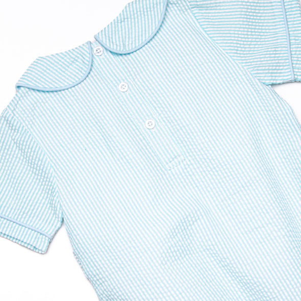 Cottontail Classic Embroidered Boy Bubble, Mint Seersucker