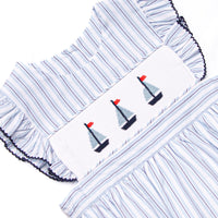 Bleu: Susannah Sails Smocked Bubble, Blue Stripe