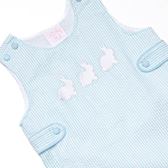 Cottontail Classic Embroidered Jon Jon, Mint Seersucker