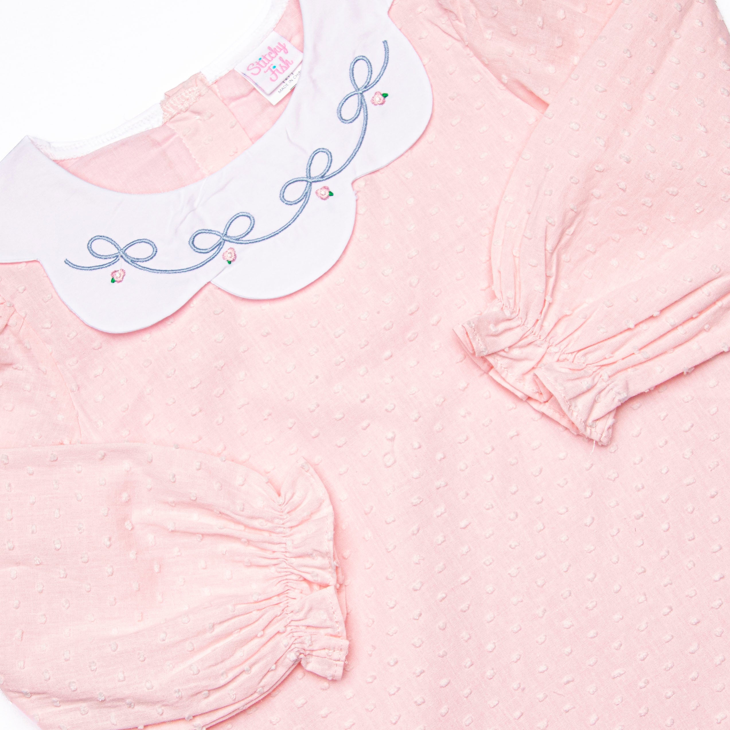 Girl's Ribbons and Roses Embroidered Dress in Pink size 7 | Stitchy Fish Girl's Ribbons and Roses Embroidered Dress in Pink size 7 | Stitchy Fish