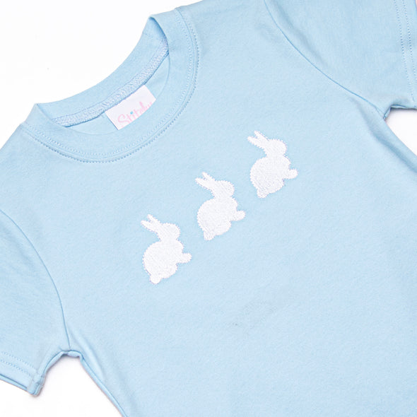 Cottontail Classic Embroidered Short Set, Blue and Mint Seersucker