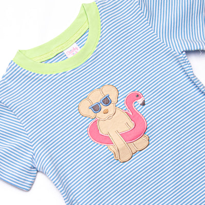 Pool Day Pooch Applique Top, Blue