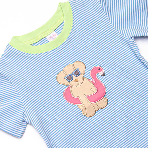 Pool Day Pooch Applique Top, Blue