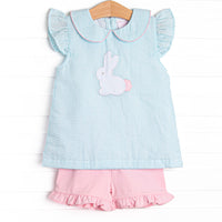 Cottontail Classic Applique Ruffle Short Set, Mint Seersucker