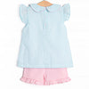 Cottontail Classic Applique Ruffle Short Set, Mint Seersucker