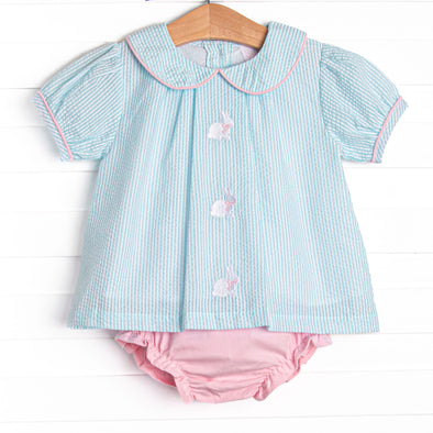 Cottontail Classic Embroidered Diaper Set, Mint Seersucker