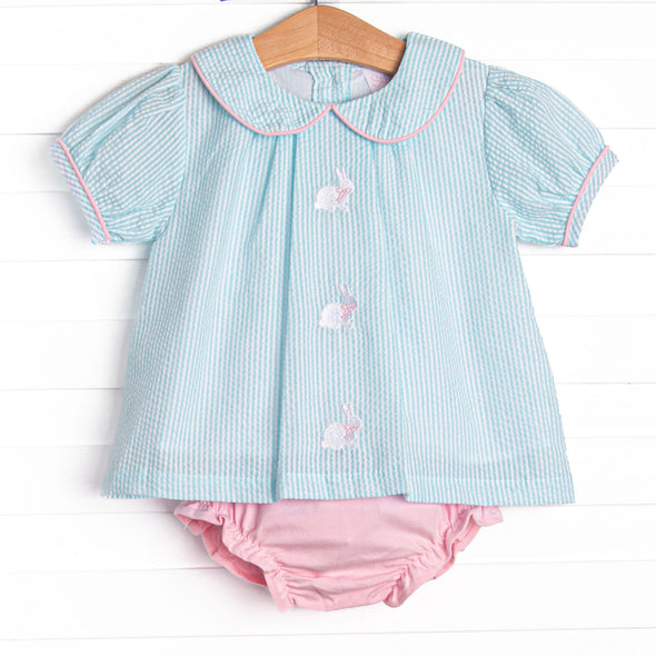 Cottontail Classic Embroidered Diaper Set, Mint Seersucker