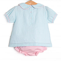 Cottontail Classic Embroidered Diaper Set, Mint Seersucker