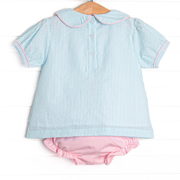 Cottontail Classic Embroidered Diaper Set, Mint Seersucker