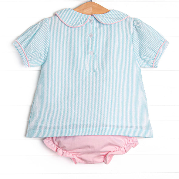 Cottontail Classic Embroidered Diaper Set, Mint Seersucker