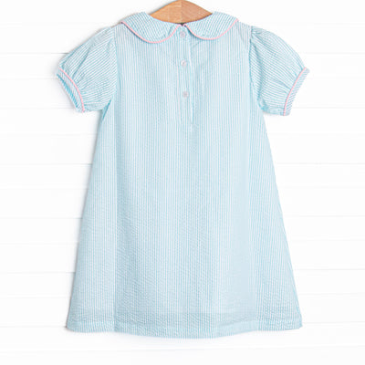 Cottontail Classic Embroidered Dress, Mint Seersucker
