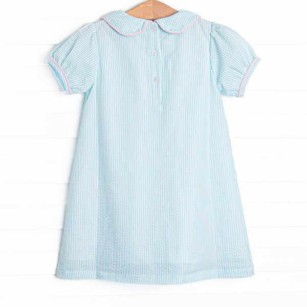 Cottontail Classic Embroidered Dress, Mint Seersucker