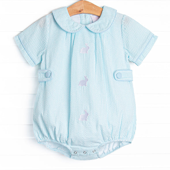 Cottontail Classic Embroidered Boy Bubble, Mint Seersucker