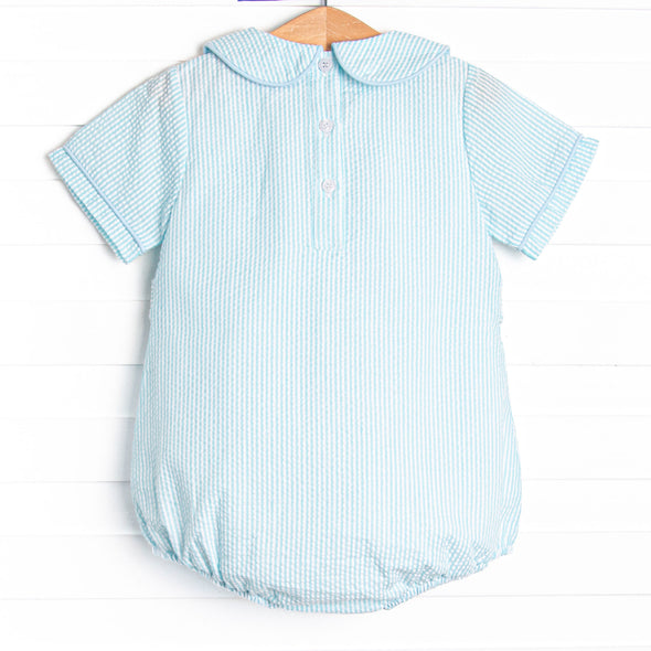 Cottontail Classic Embroidered Boy Bubble, Mint Seersucker