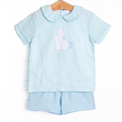 Cottontail Classic Applique Short Set, Mint Seersucker