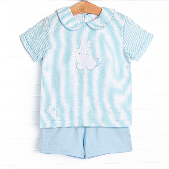 Cottontail Classic Applique Short Set, Mint Seersucker