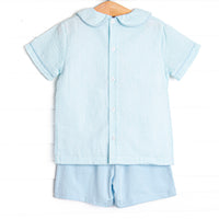 Cottontail Classic Applique Short Set, Mint Seersucker