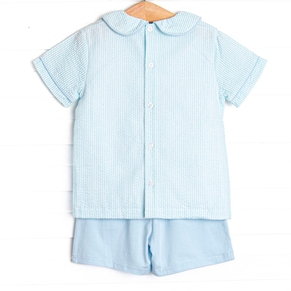 Cottontail Classic Applique Short Set, Mint Seersucker