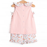 Vienna Vines Collared Ruffle Short Set, Pink