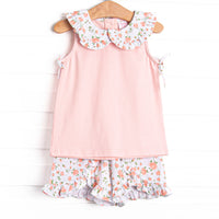 Vienna Vines Collared Ruffle Short Set, Pink