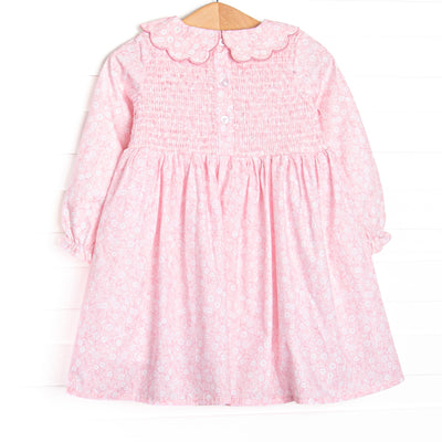 Delightful Days Elastic Smocked Scalloped Collar Dress, Pink