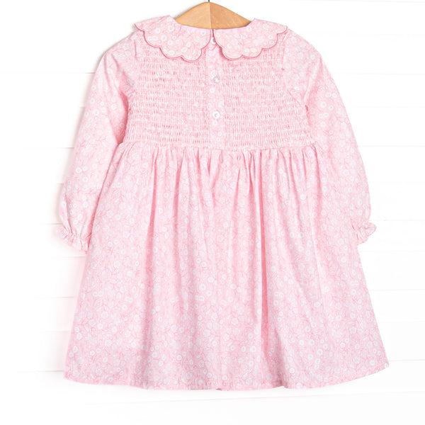 Delightful Days Elastic Smocked Scalloped Collar Dress, Pink