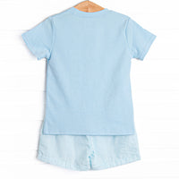 Cottontail Classic Embroidered Short Set, Blue and Mint Seersucker