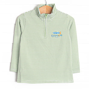 Reely Big Catch Embroidered Pullover, Green Stripe