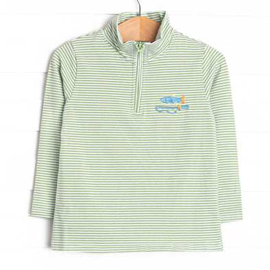 Reely Big Catch Embroidered Pullover, Green Stripe