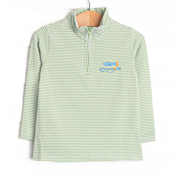 Reely Big Catch Embroidered Pullover, Green Stripe